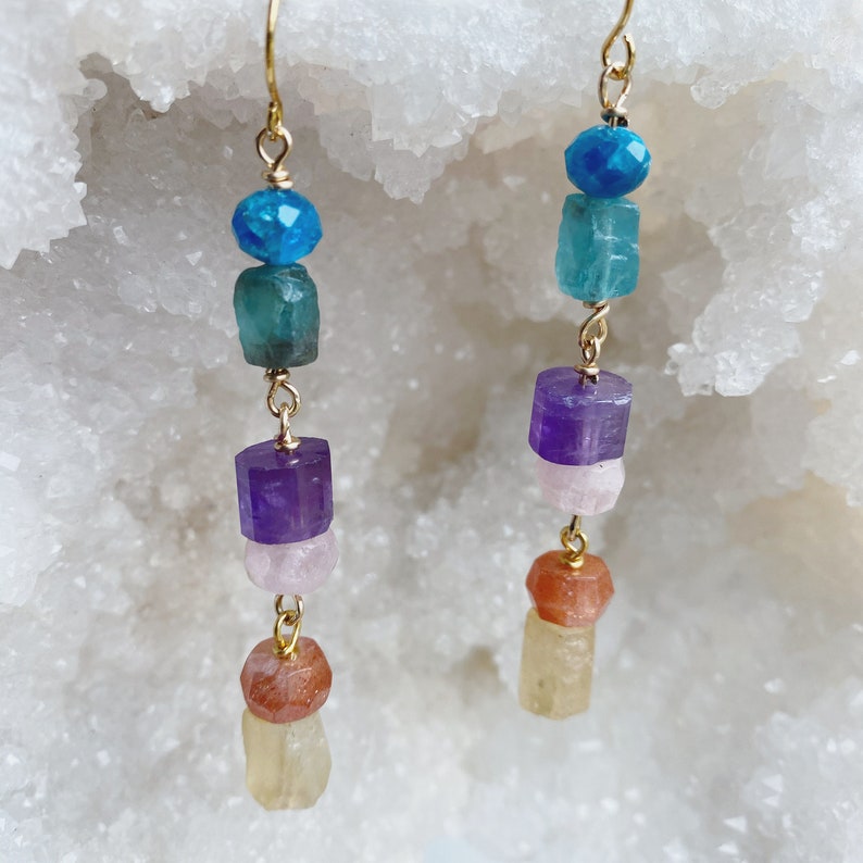 In the Raw Gemstone Earrings Citrine Morganite Amethyst Sunstone Apatite