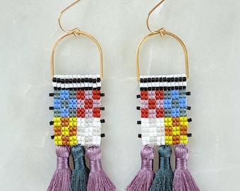 Checkered Tasseled | The Icon Collection | Seed Bead | Handwoven Earrings