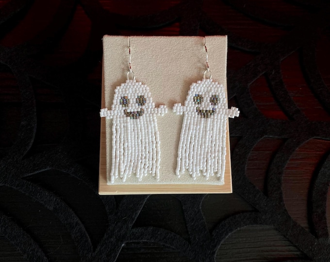 Featured listing image: Ghost | Halloween Collection | Seed Bead | Handwoven Earrings