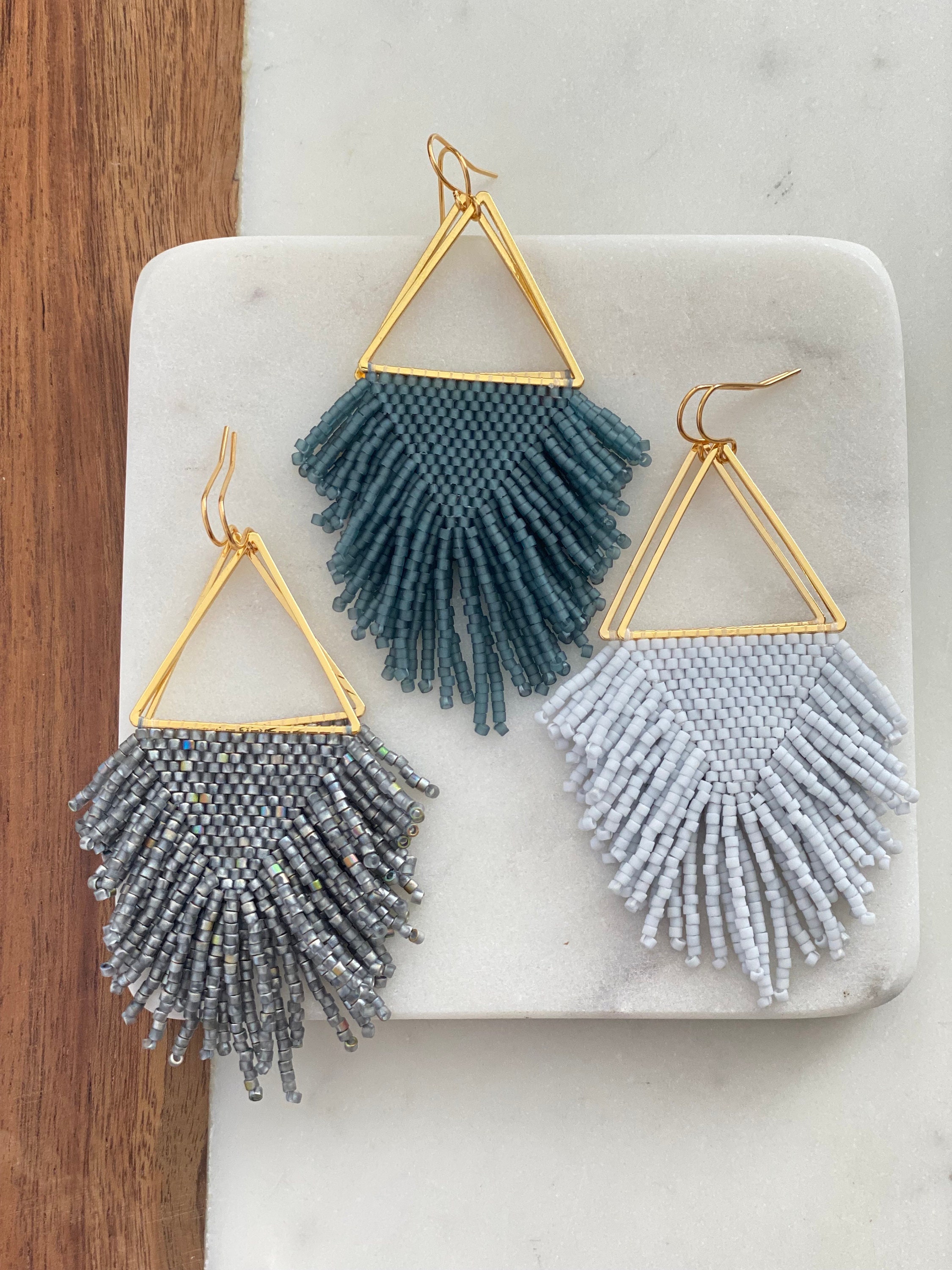 Gold bead Handmade Beaded Earrings Fringe Dangling Earrings Seed