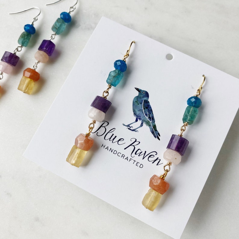In the Raw Gemstone Earrings Citrine Morganite Amethyst Sunstone Apatite