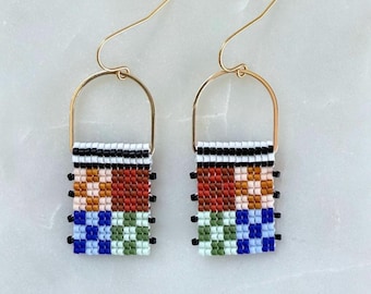 Checkered | The Icon Collection | Blue | Seed Bead | Handwoven Earrings