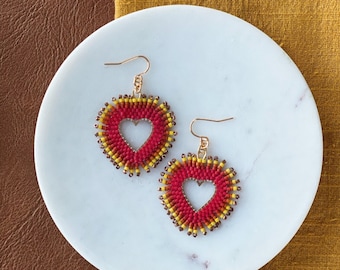 Sacred Heart Earrings | Seed Bead | Handwoven Earrings