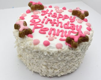 Handmade 6&quot; Dog Birthday Cake: Peanut Butter Bone Treat- 4 Bones