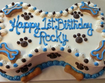 GRAIN-FREE 6"X4" (Small) Dog Birthday Cake Bone-Shaped Grain-Free Peanut Butter - 6"x4" (Serves about 6-8) (Item #176)