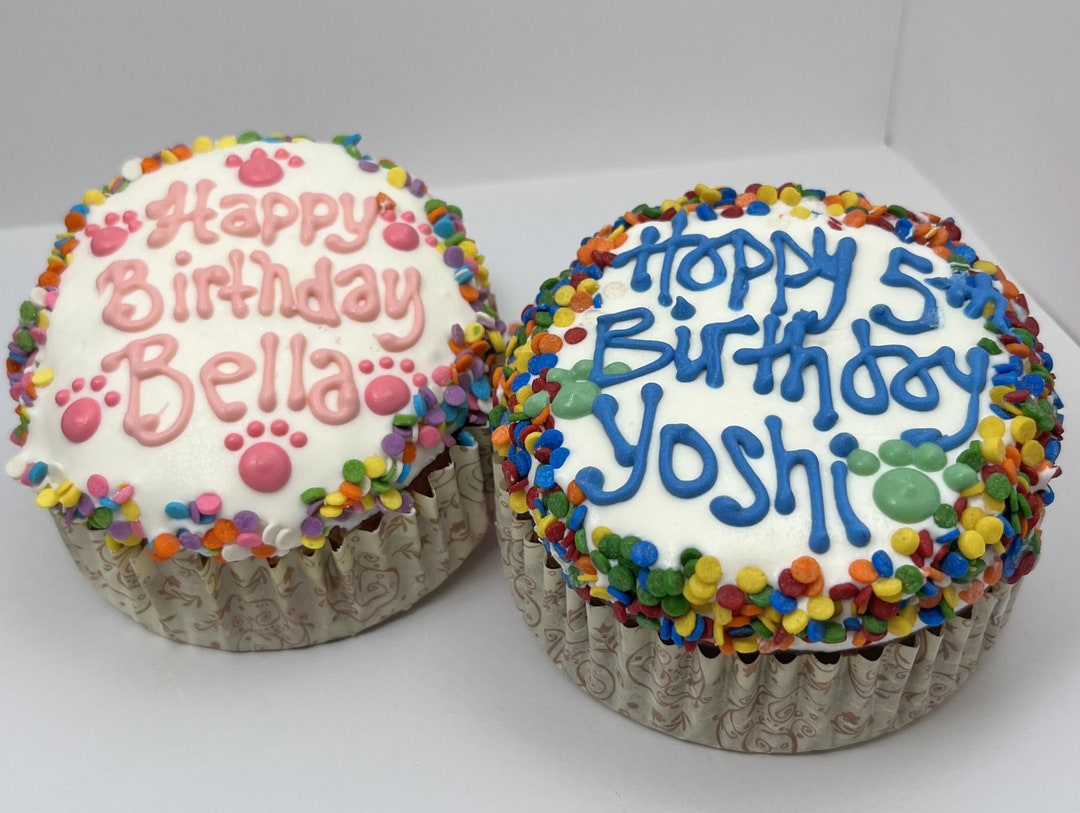 Dog Birthday Cupcake Handmade 4 Jumbo Cupcake With Confetti Happy
