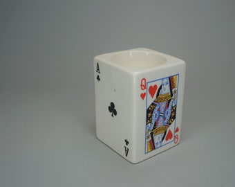 Vintage Playing Cards Queens & Aces Porcelain Candle Holder