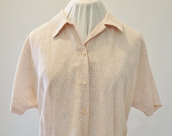 Vintage Short Sleeves Women Delicate White Flowers Pink Blouse