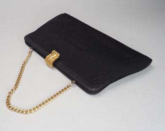 Vintage Mid Century Admiral Classic Evening Black and Gold Clutch & Wrist Handbag