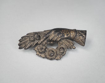 Antique Victorian Vulcanite Hand Brooch