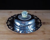 Vintage Metal and Lucite Round Butter Dish