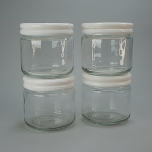 Set of 4 8oz or Set of 5 4 oz Plastic clear jars with plastic lid and a  liner-Storage Jar-DIY container