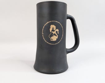 Vintage The PLAYBOY CLUB Mat Black Glass Gold Playmate Logo Beer Mug