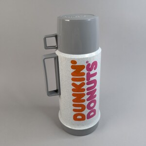 Thermos vintage Dunkin Donuts en verre liner gris café fabriqué au Canada