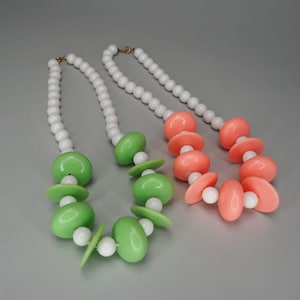 Vintage 80s Neon Pink & Green Plastic Beads Costume Jewelry Choker Necklaces Set