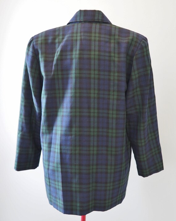 Vintage 80s Boxy Navy Blue and Green Plaid Blazer - image 4