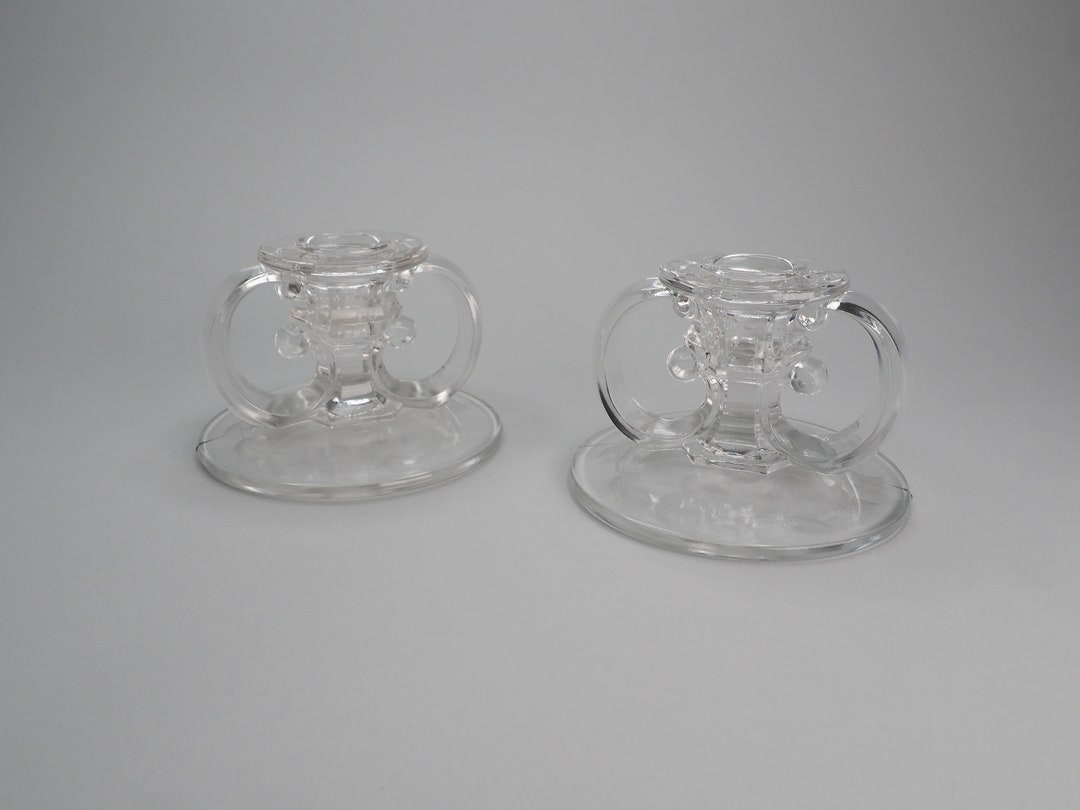 Vintage Etched Clear Pressed Glass Candlestick Holders Set of 2 - Etsy