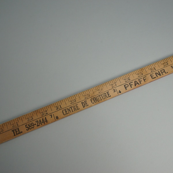 Vintage French Pfaff Sewing Supplies Store Advertising Wooden Yardstick