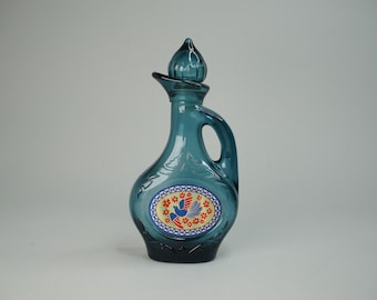 Vintage Blue Glass Avon Bird of Paradise Foaming Bath Oil Decanter Empty Bottle