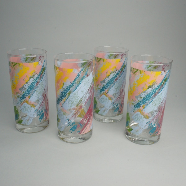 vintage 80's Pastel Ocean Thaïlande Highball Tumbler Glassware Set