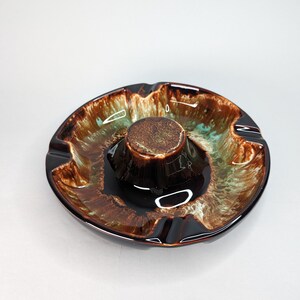 Vintage Mid Century Brown Drip Glaze Ceramic Ashtray