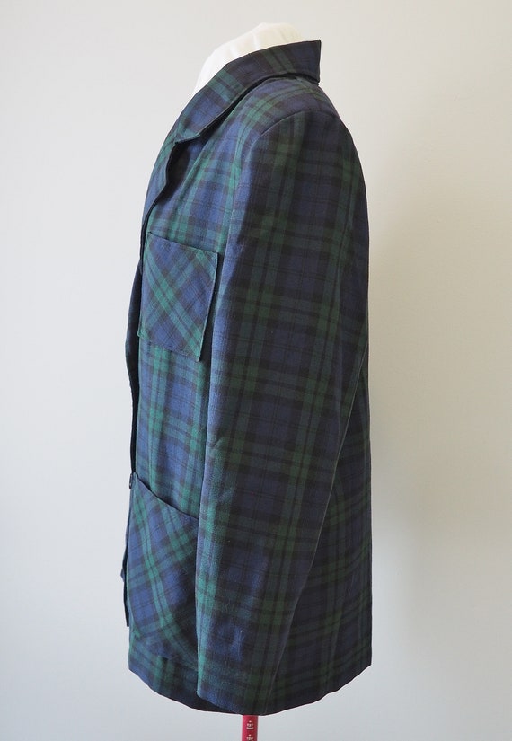 Vintage 80s Boxy Navy Blue and Green Plaid Blazer - image 3