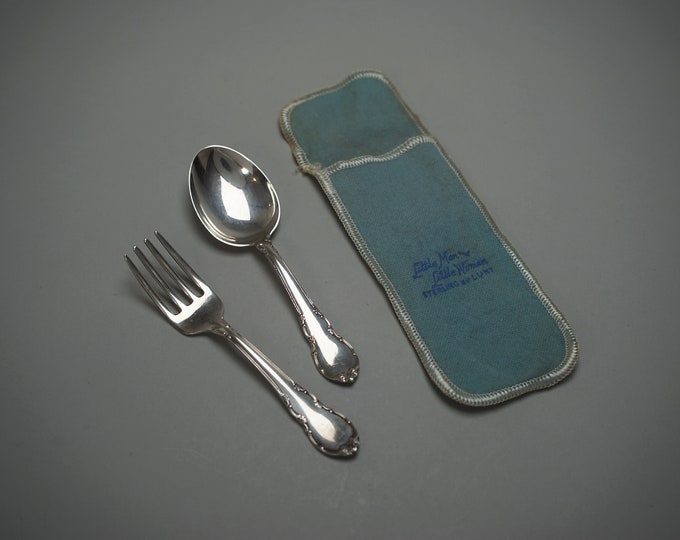 Vintage LUNT Sterling Silver Little Man & Little Women Baby Spoon and