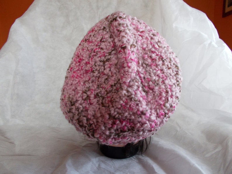 Pink and Brown Slouchy Roll Brim Beanie Winter Hat Women Slouchy Toque Slouchy Hat Hand Knitted Slouchy Beanie Soft Boucle Yarn