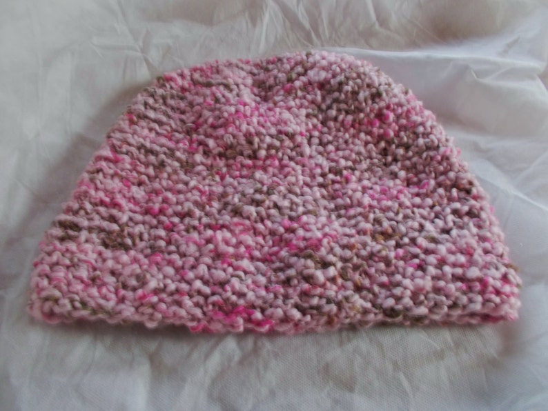 Pink and Brown Slouchy Roll Brim Beanie Winter Hat Women Slouchy Toque Slouchy Hat Hand Knitted Slouchy Beanie Soft Boucle Yarn