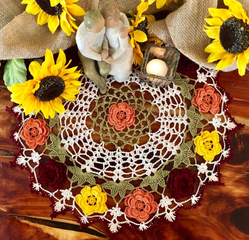 Harvest bouquet Crocheted Doily Handmade by Rosie