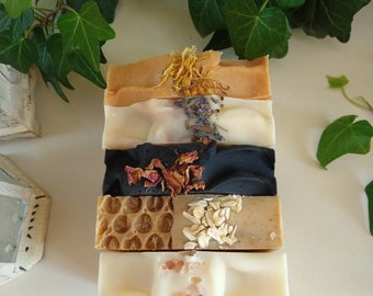 Package of 5 Soaps! Honeycomb, Charcoal Tea Tree, Eucalyptus Mint, Lemongrass, Lavender! Pure, 100% All~Natural, Handmade.