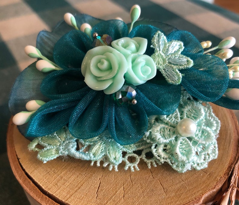 about 3 in across Shirt etc... Scarf Intricate and Classy Hand-Crafted Kanzashi Accessory Flower for Your Hair