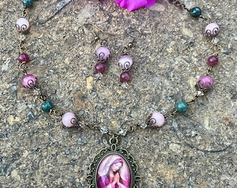 Blessed Mother Graceful Religious Pendant and Earring Set...Wire-Wrapped, Handcrafted