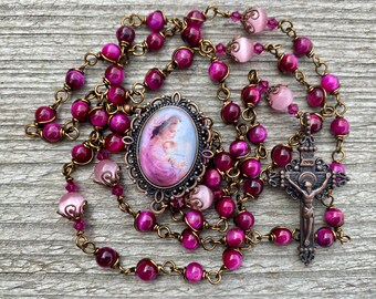 Beautiful Blessed Mother Wire Wrapped Rosary! Lovely, Durable...