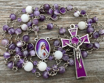 Beautiful Blessed Mother Wire Wrapped Rosary! Lovely, Durable...