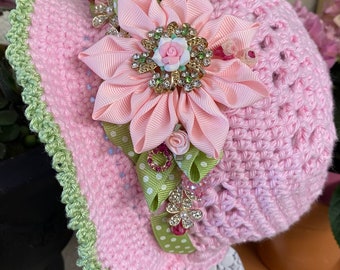 Little Lady's Charming Crocheted Garden Party/Church-Going Hat!