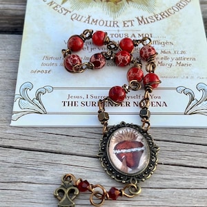 Kapitulation Novene Gebetskarte und Wire Wrapped Rosenkranz ~ Antik Bronze ~ Fr. Dolindo Ruotolo Tafelaufsatz Rahmen kann variieren