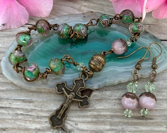 Lovely Wire Wrapped Rosary Bracelet Set. Take Your Rosary Wherever You Go!