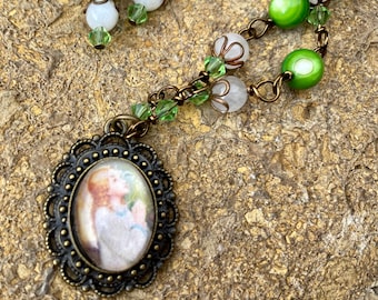 Young Blessed Mother Graceful Religious Pendant and Earring Set...Wire-Wrapped, Handcrafted
