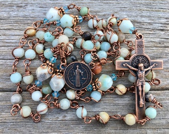 Beautiful St Benedict Copper Wire Wrapped Rosary! Lovely, Durable...