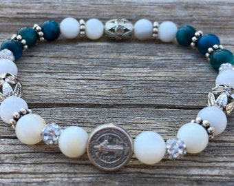 St. Benedict Bracelet ~ Spiritual Protection / Jasper and Grey Agate with Copper Accents