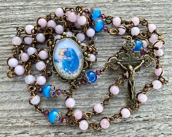 Beautiful Blessed Mother Our Lady Wire Wrapped Rosary! Lovely, Durable...