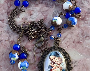 Blessed Mother Graceful Religious Pendant and Earring Set...Wire-Wrapped, Handcrafted