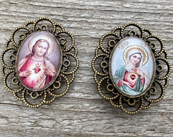 Religious Magnets! Beautiful Sacred Heart and Immaculate Heart Magnets! Handcrafted.