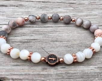 St. Benedict Bracelet ~ Spiritual Protection / Jasper and River Shell with Copper Accents