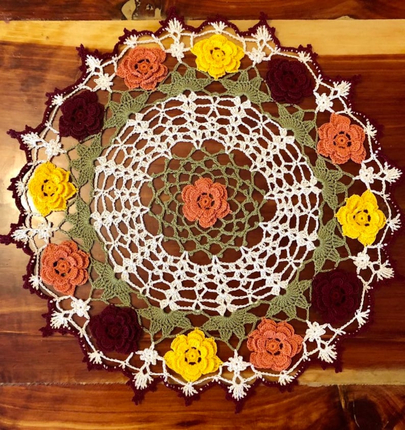 Harvest bouquet Crocheted Doily Handmade by Rosie