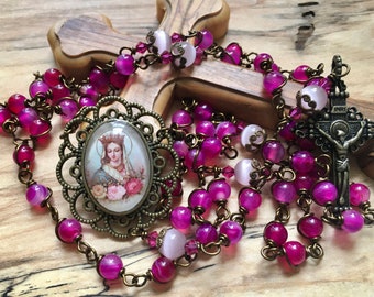 Beautiful Blessed Mother And Child Wire Wrapped Rosary! Lovely, Durable...
