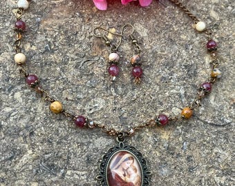 Blessed Mother Graceful Religious Pendant and Earring Set...Wire-Wrapped, Handcrafted