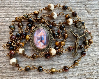 Beautiful St Joseph Wire Wrapped Rosary! Lovely, Durable...