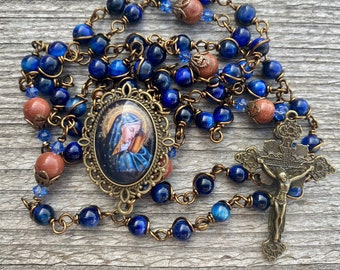 Beautiful Our Lady of Sorrows Wire Wrapped Rosary! Lovely, Durable...